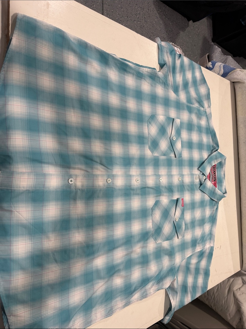 DixxonTeal and White Plaid Short-Sleeve Button-Down Shirt